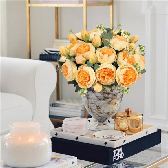 Artificial Peony Flower Silk Peonies Bouquet 4 Bundles Fake Flowers Bulk(Orange) - Picture 6 of 6